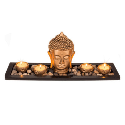 Assiette En Bois Avec Bougeoirs Et Bouddha