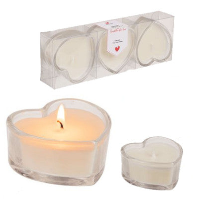 Lot De Trois Bougies En Forme De Cœur En Verre - Beige