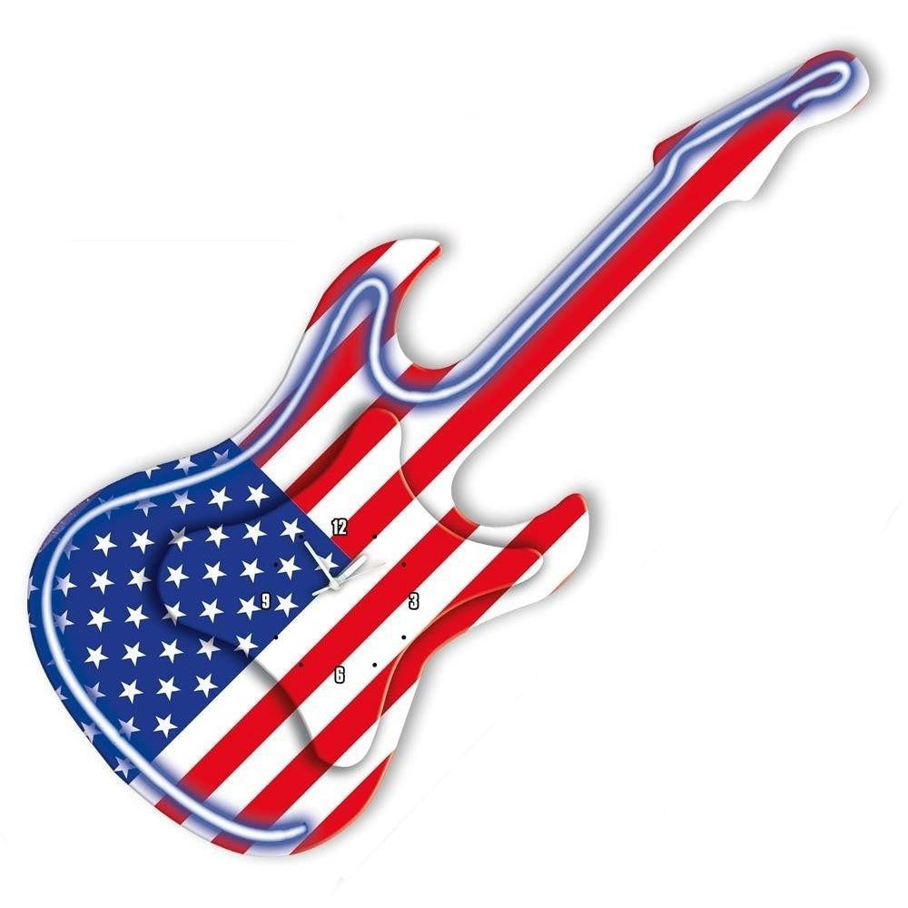 Pendule Guitare Néon Drapeau Américain