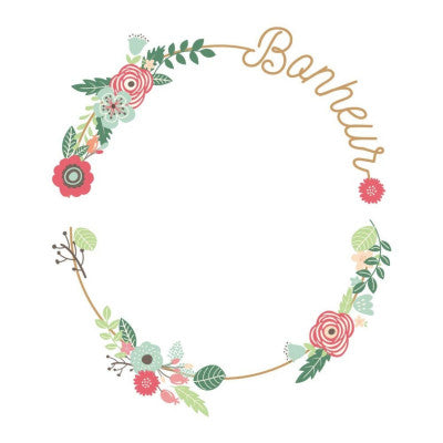 Sticker Mural "Bonheur" Couronne De Fleurs 70x20cm - Décoration Florale Adhésive