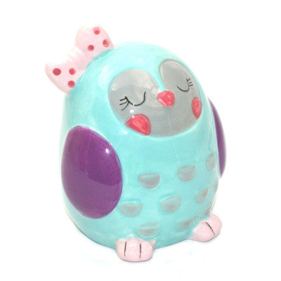 Tirelire En Céramique - Chouette Turquoise 14 Cm